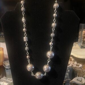 All Sterling Silver Beaded Necklace